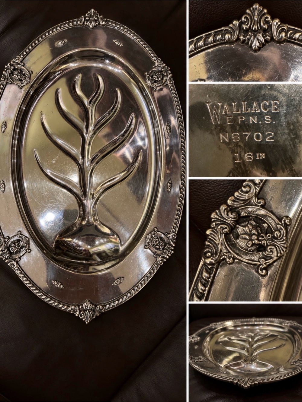Vintage Wallace N6702 Silver-plate  16” Well & Tree Meat Platter-Baroque Edge